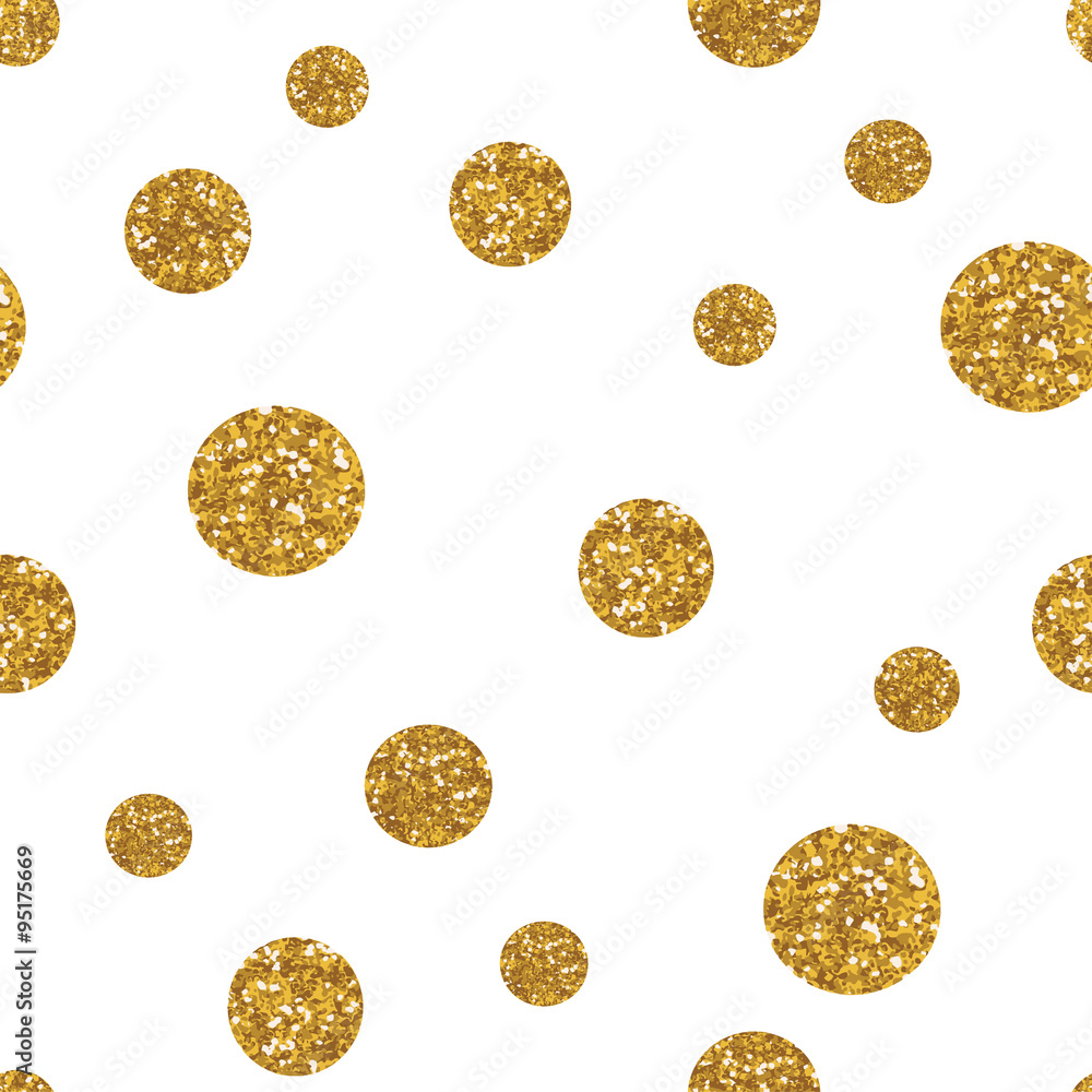 Dots seamless pattern with golden glitter texture.