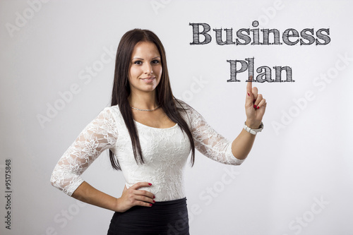 Business plan - Beautiful girl touching words