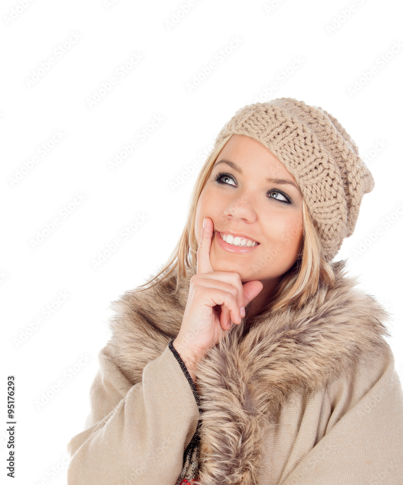 Cute Pensive Girl with coats winter clothes Cute Pensive Girl with coats winter clothes