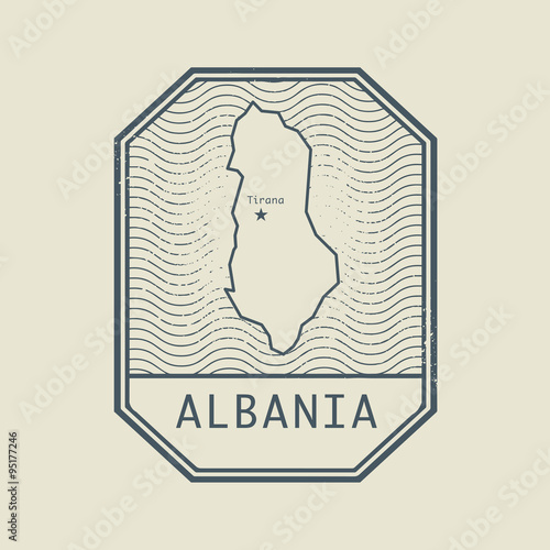 Stamp with the name and map of Albania