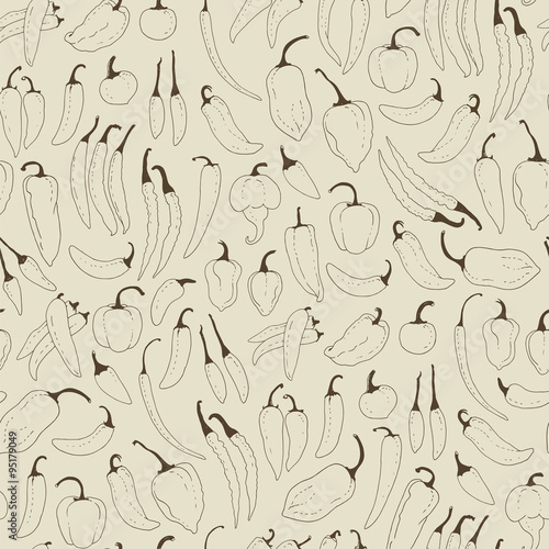 Hand drawn chili peppers on a beige background