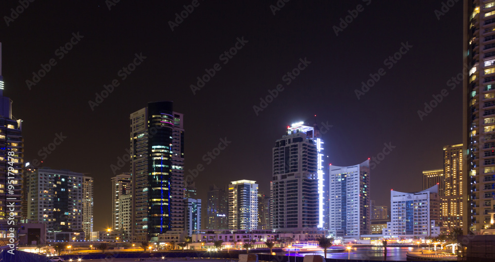 Night Dubai cityscape, UAE, october 2015