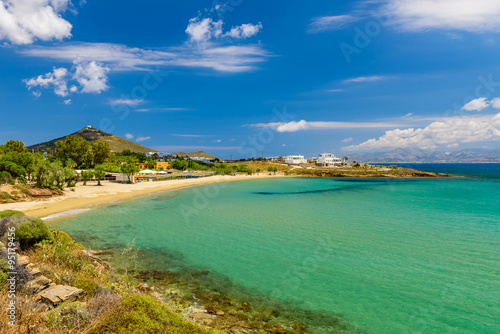 Beautiful sandy beach - Pounda beach  Paros island  Cyclades  Greece.