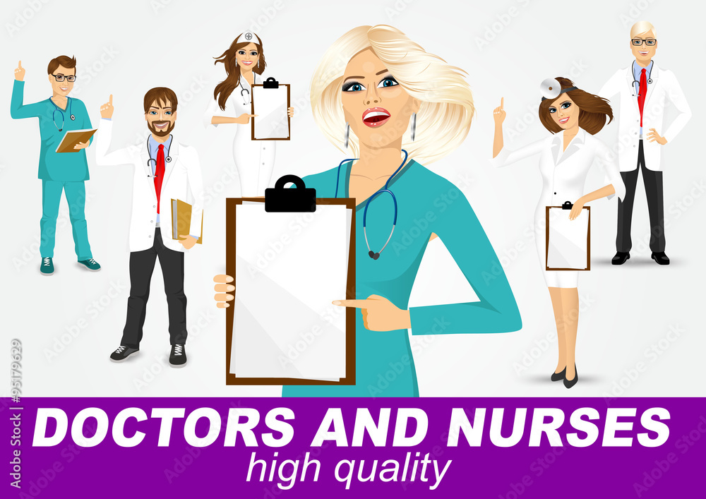 group of doctors and nurses set group of doctors and nurses set
