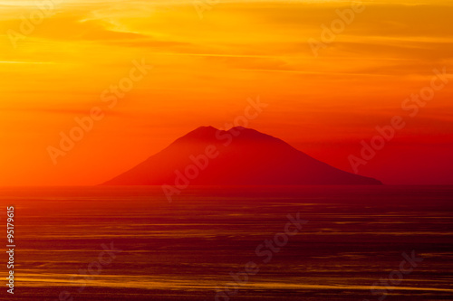 Stromboli volcano at sunset