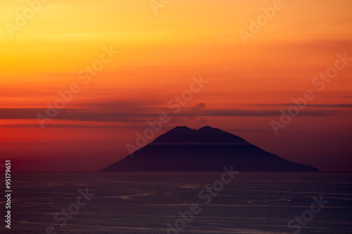 Stromboli volcano at sunset