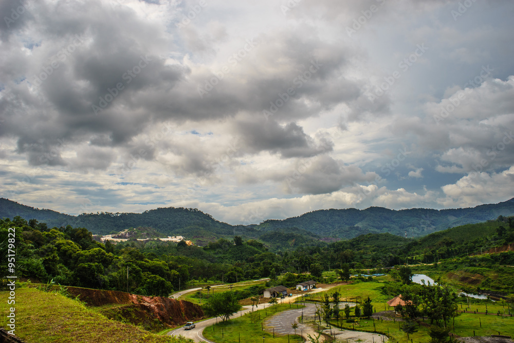 Fototapeta premium park and white soil mine on mountain