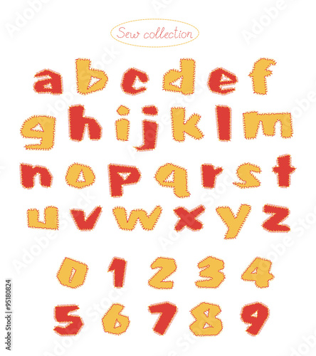 sew collection - hand made red and light orange colors quilt letters