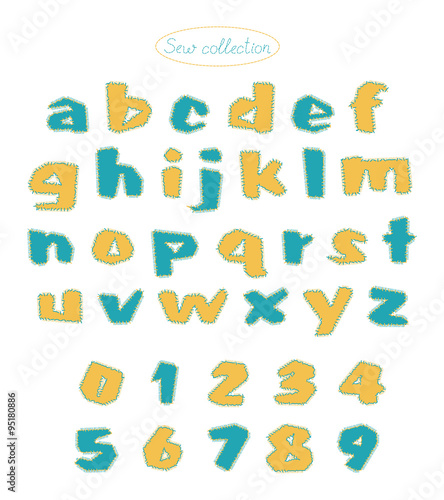 sew collection - hand made turquoise and light yellow colors quilt letters