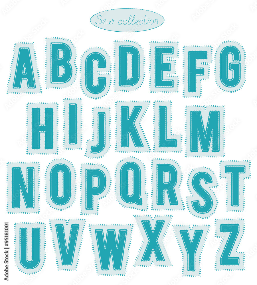sew collection - hand made light and bright turquoise stitch letters