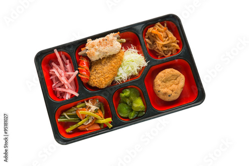 Japan Food set of Pork Fritter and other in a box isolated on wh
