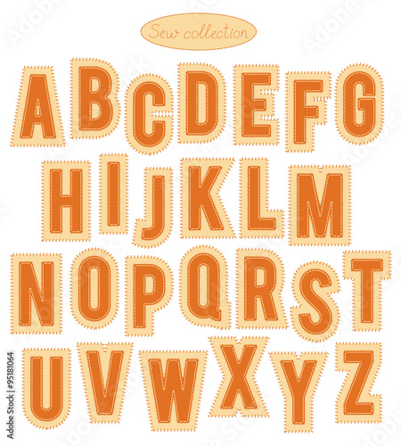 sew collection - hand made light and bright orange stitch letters