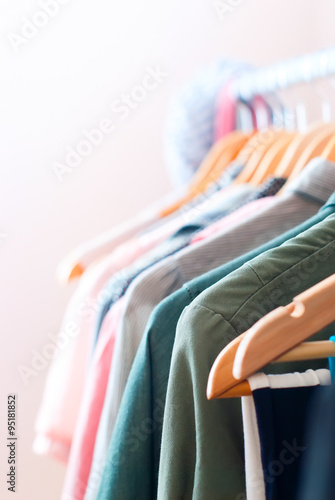 Close up of Woman Clothes on Open Hanger