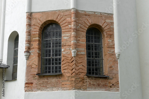 Open the old brick walls of St. Sophia Cathedral. Velikiy Novgor