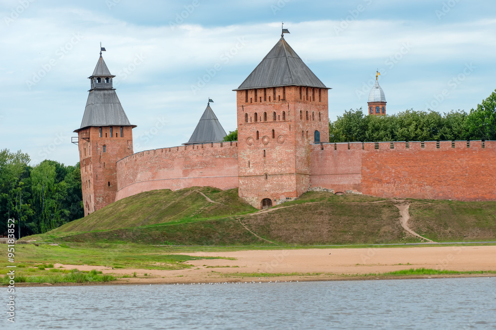 Towers of Novgorod Kremlin in Veliky Novgorod, Russia