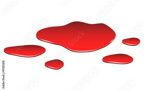 Blood puddle, red drop, blots, stain, plash od blood. Vector illustration isolated on white background.