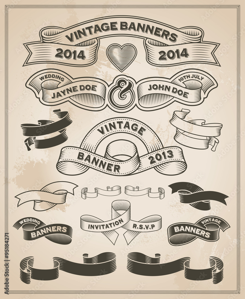 Fototapeta premium Vintage retro scroll and banner set - Vector design