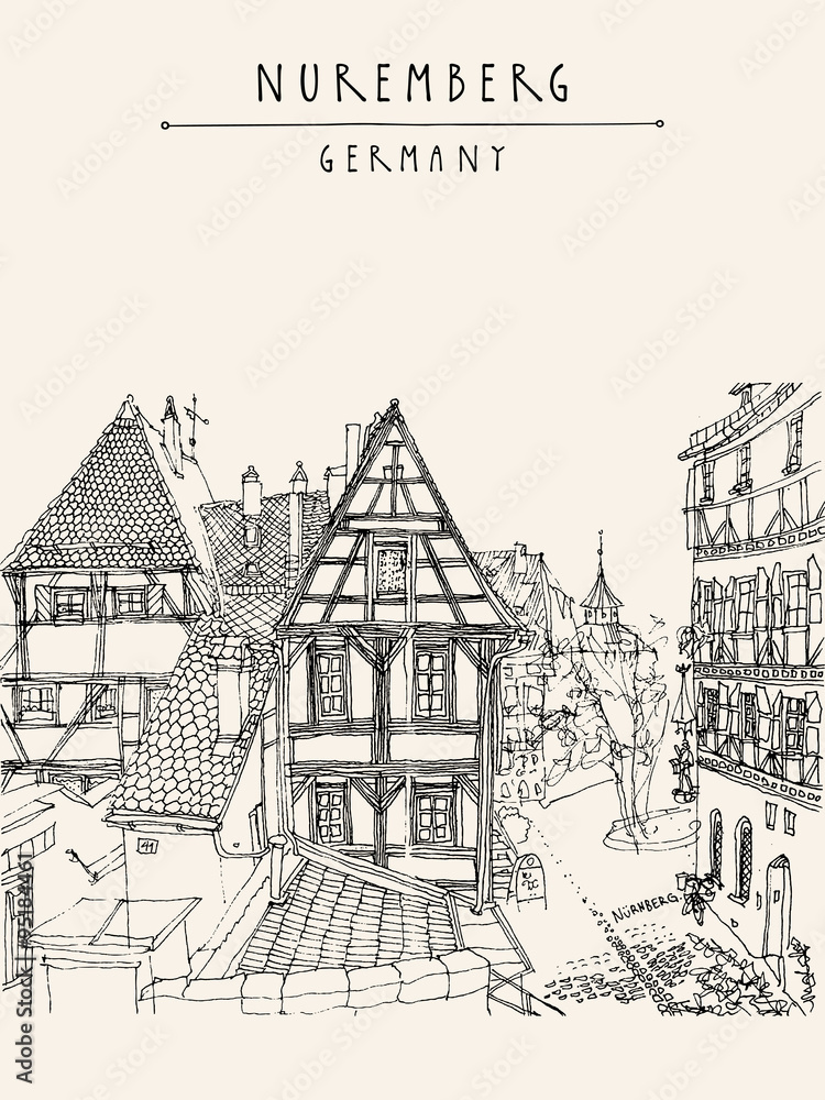 Nuremberg Germany vintage hand drawn postcard