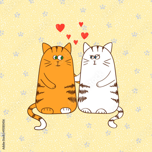Vector illustration of cats in love. 