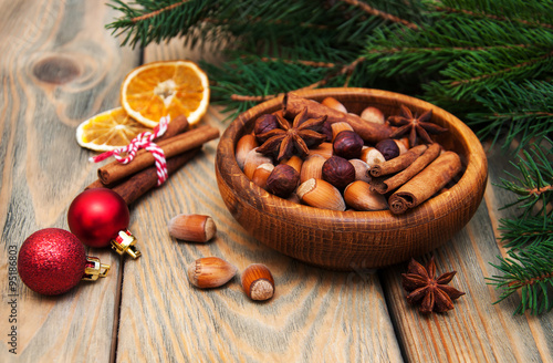 Fototapeta Naklejka Na Ścianę i Meble -  nuts and spices for christmas cake
