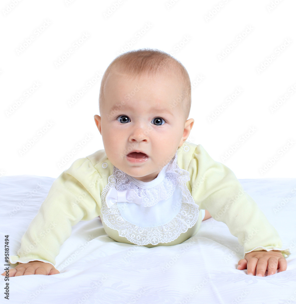 Adorable baby girl in cute clothes on blanket Adorable baby girl in cute clothes on blanket