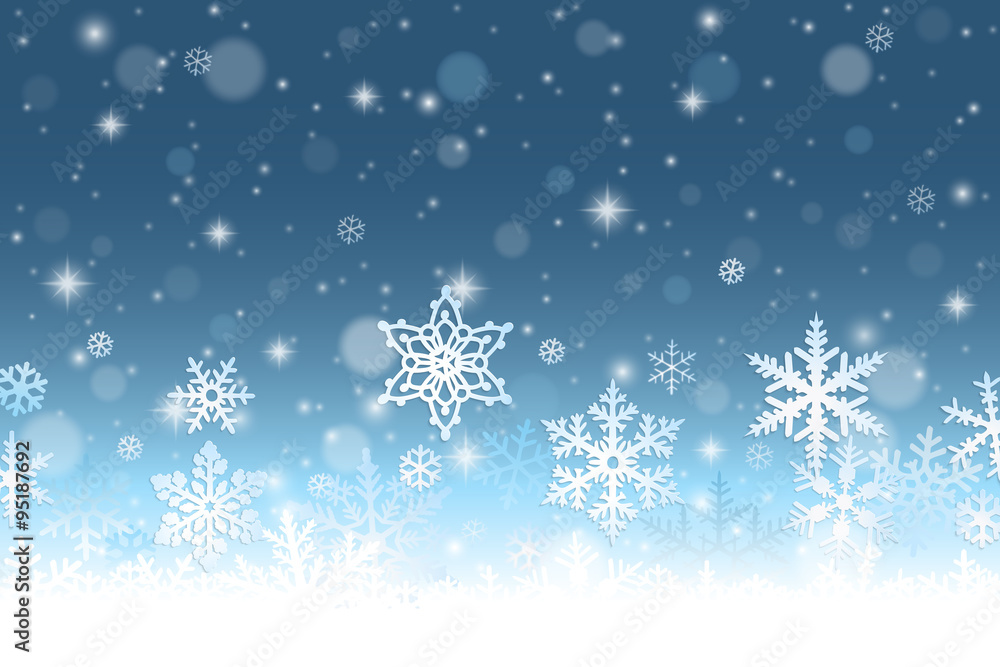 Abstract winter background with snowflakes and snow