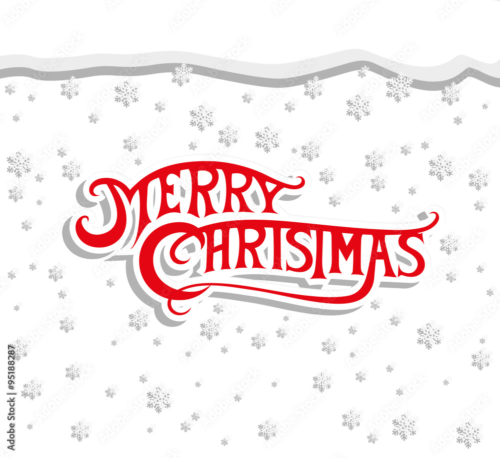 Vector banner with Merry Christmas text and snowflakes on white background