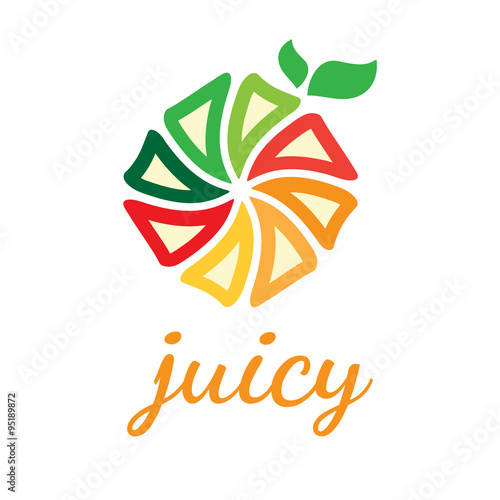 Abstract vector design template of juicy fruit with leaf