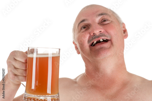 humorous portrait adult man with a beer in hand