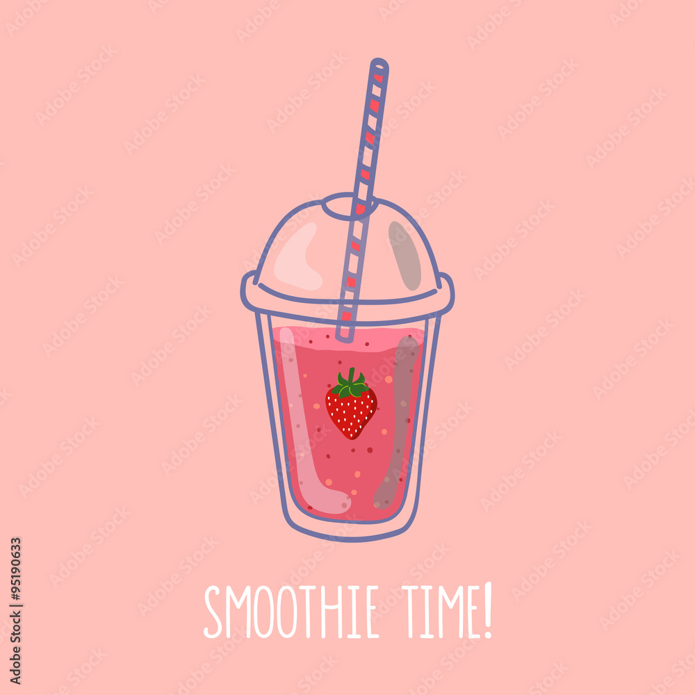 Hand drawn smoothie to go cup with banana illustration and smoothie time lettering Hand drawn smoothie to go cup with banana illustration and smoothie time lettering