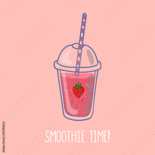 Hand drawn smoothie to go cup with banana illustration and smoothie time lettering