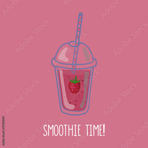 Hand drawn smoothie to go cup with banana illustration and smoothie time lettering