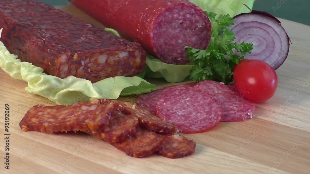 Sausage of salami on a cutting board
Sausage of salami on a cutting board