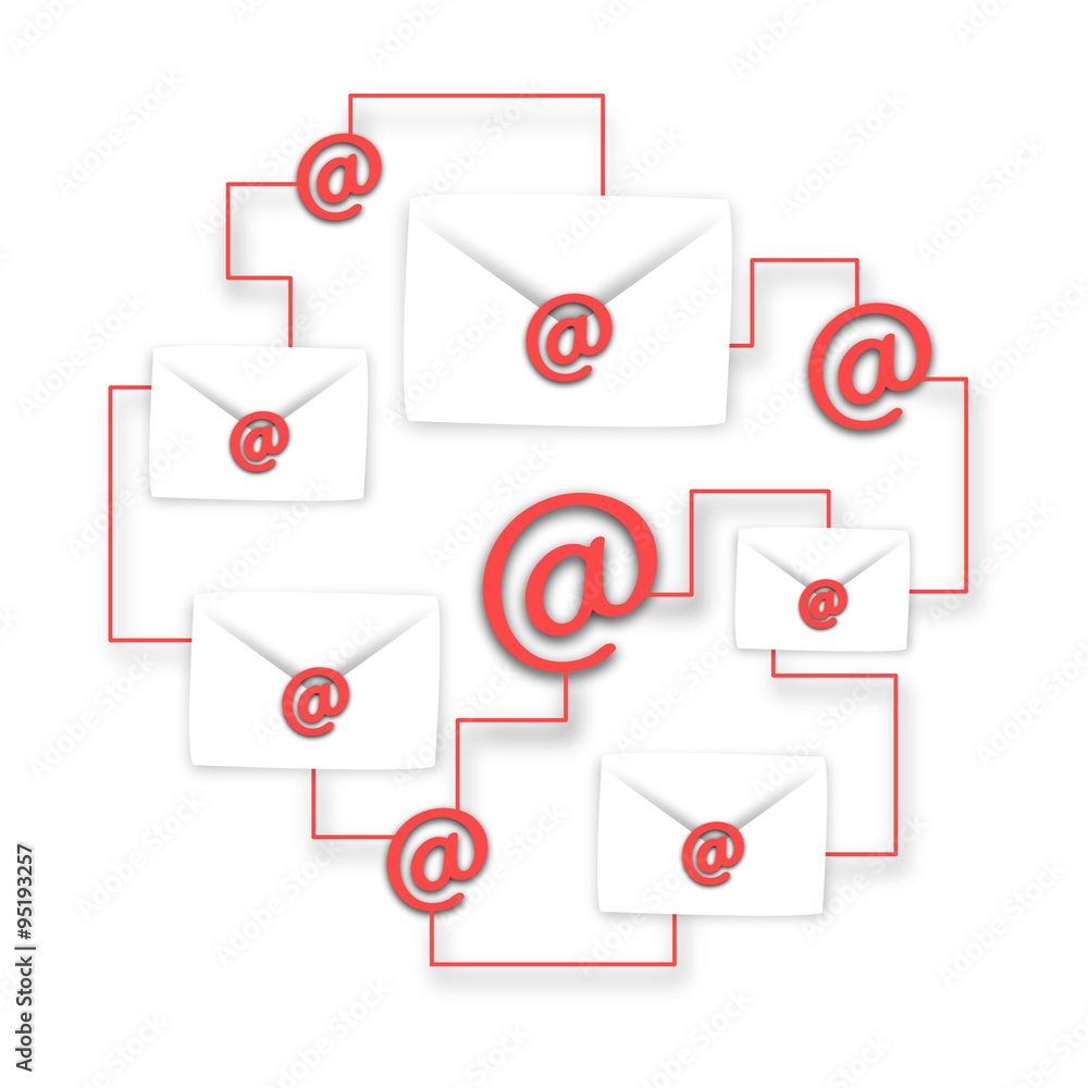 Multiple envelopes connected together on white background Multiple envelopes connected together on white background