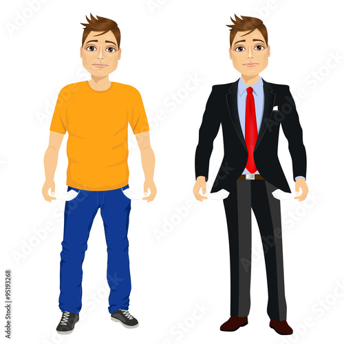 man showing empty pockets
