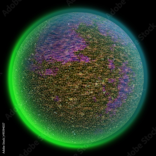 Fototapeta Naklejka Na Ścianę i Meble -  Illustration of a  big green planet somewhere in far darkness