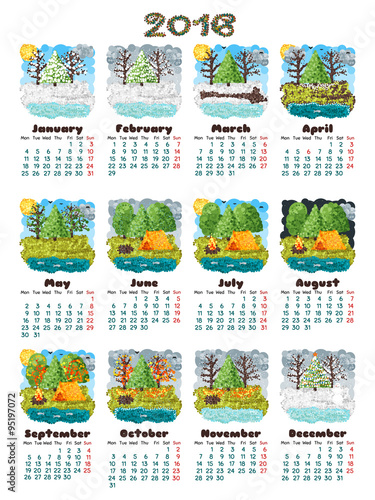 calendar 2016, nature round lowpoly pixel art