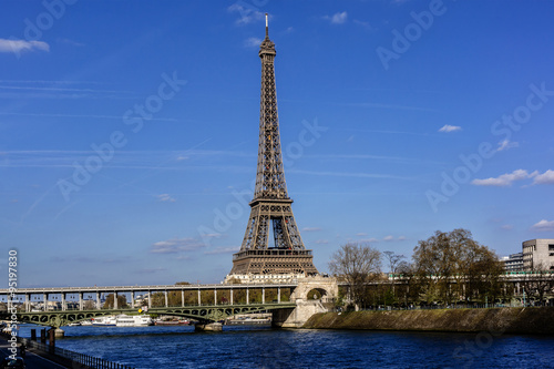River Seine Embankment with Eiffel Tower (La Tour Eiffel). Paris © dbrnjhrj