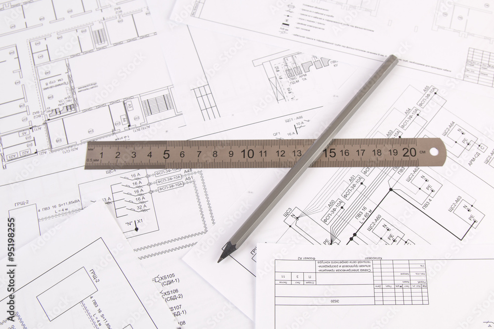 electrical engineering drawings printing, pencil and and ruler electrical engineering drawings printing, pencil and and ruler