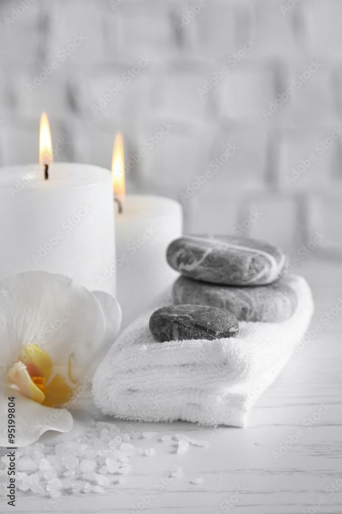 Beautiful spa composition on wooden table Beautiful spa composition on wooden table