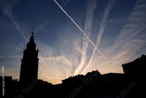 evening sky above Cloth Hall and Krakow's Marlet Square photo