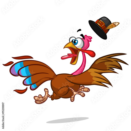 Turkey Escape Cartoon Mascot Character. Vector Illustration Isolated on white
