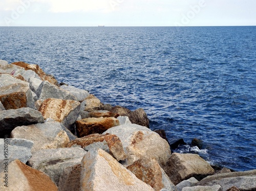 huge granite stones as breakwater on Hel peninsula Baltic sea coast