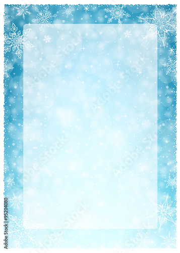 Christmas Winter Frame - Illustration. Vector illustration of Christmas Winter Background. Christmas White Blue - Empty Frame Portrait