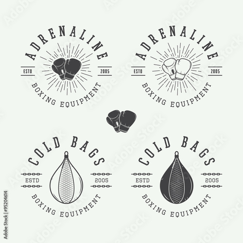 Boxing and martial arts logo badges and labels in vintage style.
