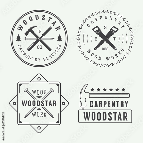 Vintage carpentry or mechanic logo, emblem, badge, label 