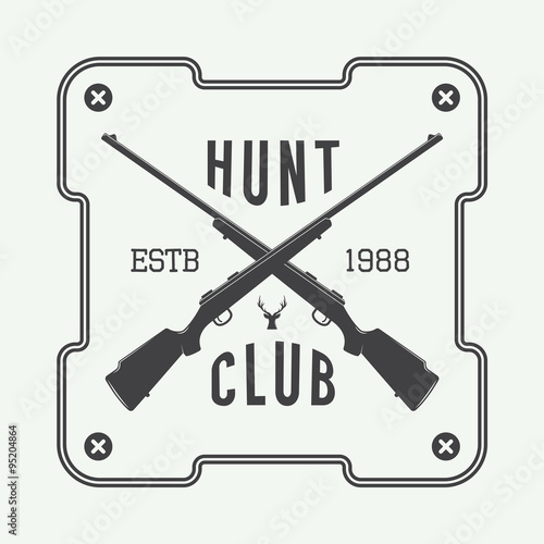 Vintage hunting label, logo or badge and design elements.