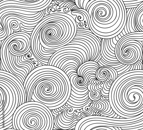 Abstract vector seamless pattern with wave curling lines. Endless texture. You can use any color of background