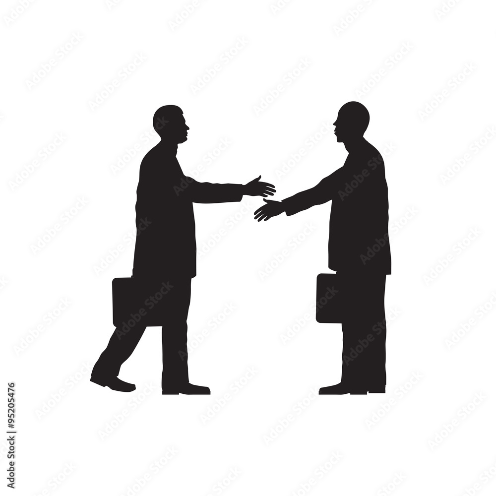 Black silhouettes of two businessmen. Handshake.