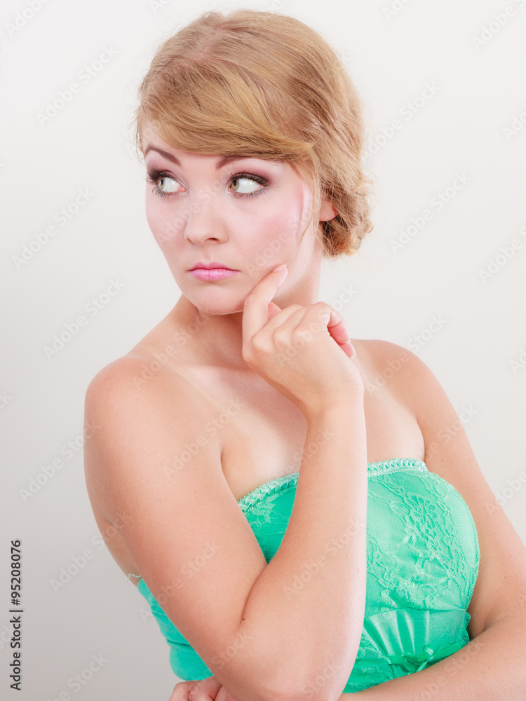 Thoughtful thinking woman. Thoughtful thinking woman.